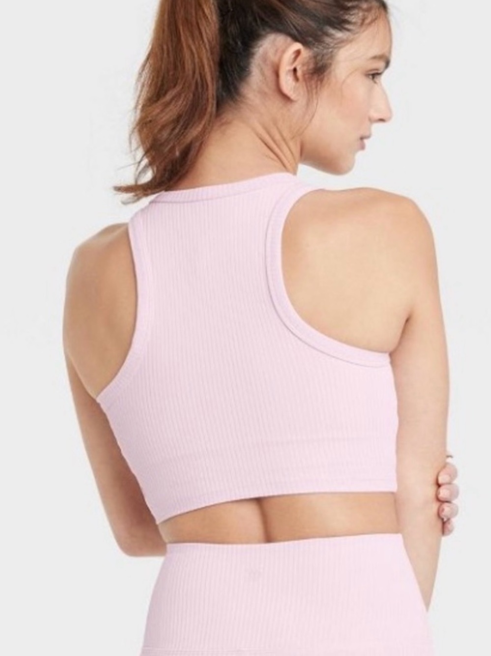 NWT Light Pink Women's Light Support Rib Racerback Longline Sports Bra - Picture 10 of 12